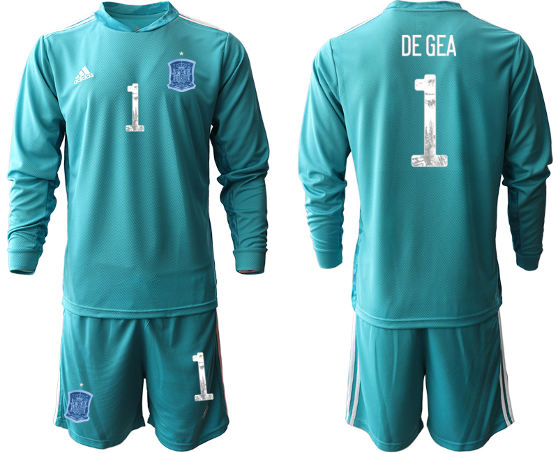 Men 2021 European Cup Spain blue Long sleeve goalkeeper #1 Soccer Jersey1->spain jersey->Soccer Country Jersey